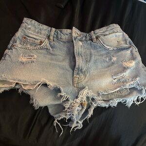 Zara Light Blue Distressed Jean Shorts
